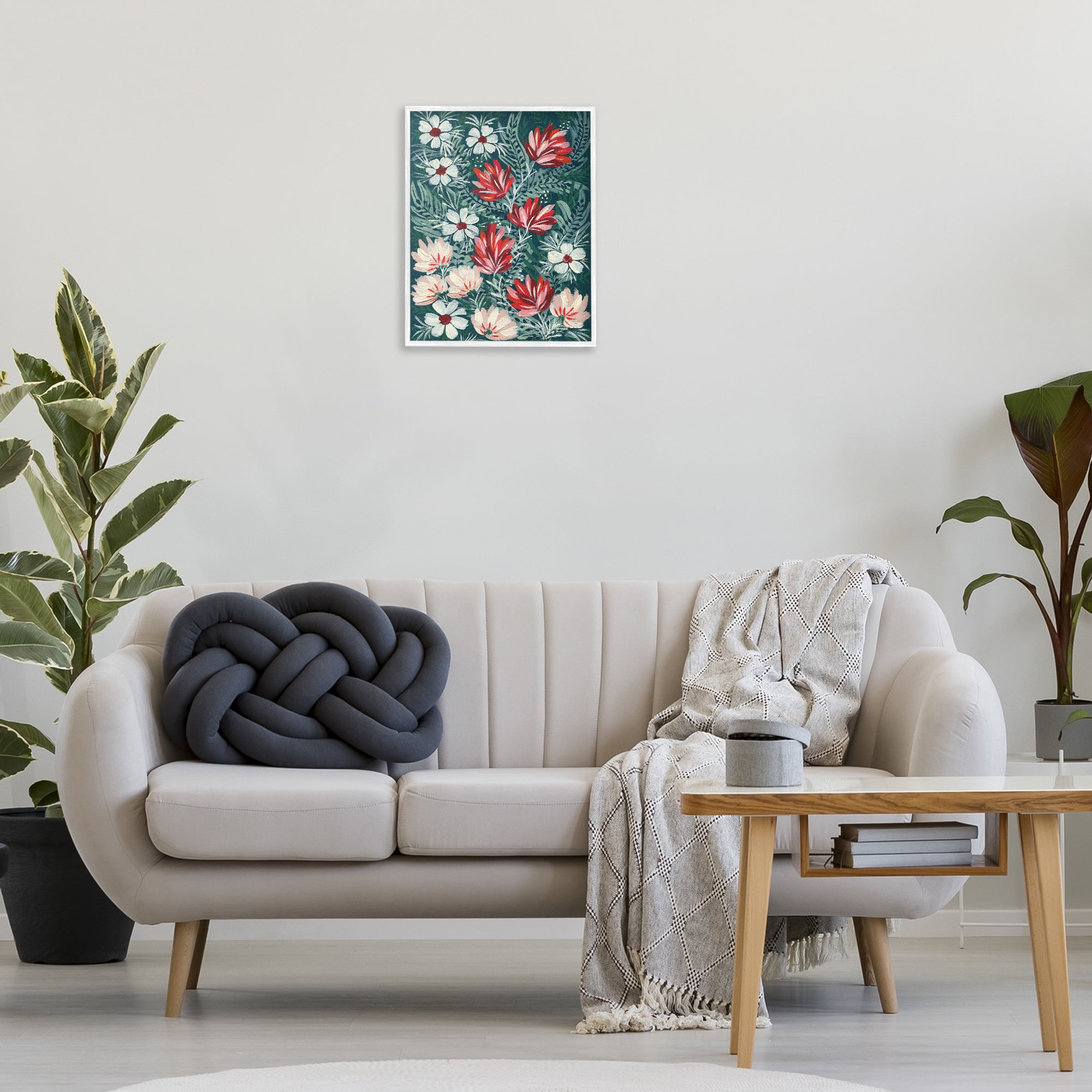 Stupell Industries Folksy Floral Pattern Botanical & Floral Painting White Framed Art Print Wall Art, 16 x 20