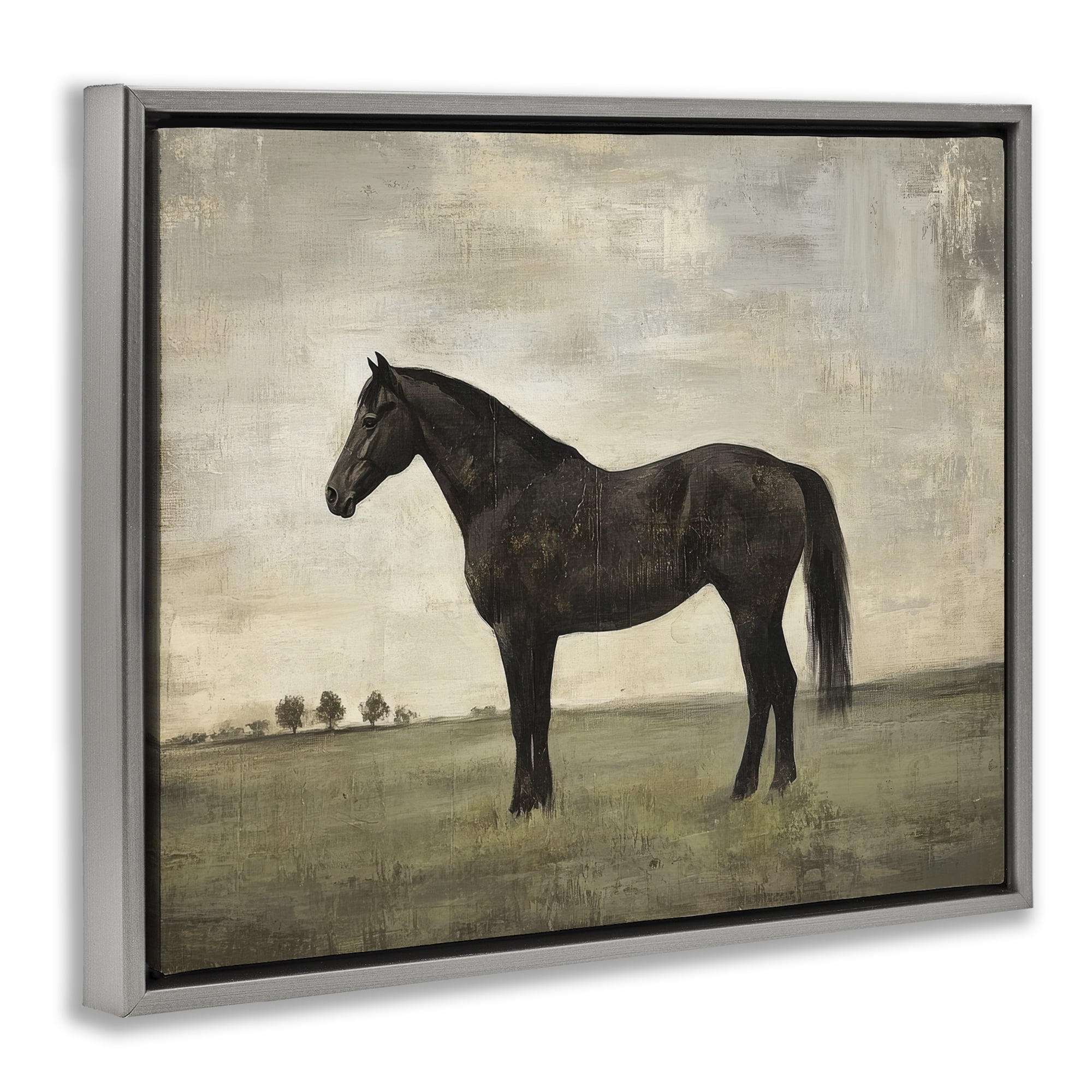 Stupell Industries Distressed Horse Portrait Gray Framed Floater Canvas Wall Art, design by Petal Prints Design
