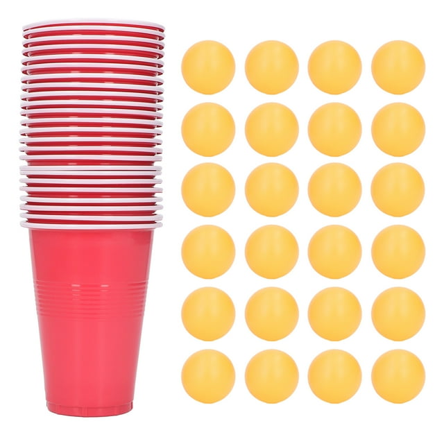 Kit de 24 piezas de Beer Pong con vasos desechables de plástico PP y pelotas de ping pong para Navidad, fiestas universitarias y actividades en interiores y exteriores.