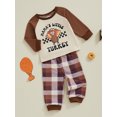 thumbnail image 3 of Miaouyo Baby Boy Girl Thanksgiving Lounge Set, Turkey Print Long Sleeve Tops Plaid Elastic Waist Pants 2 Piece Set, 3 of 9