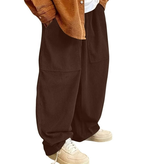 ShomPort Corduroy Pants for Big and Tall Mens Wide Leg Textured Casual Trousers Baggy Comfort Winter Daily Pants with Pockets