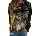 thumbnail image 1 of Camisa de manga larga con estampado de gato y cuello redondo informal para mujer a la moda para mujer Fridja ghj987+448, 1 of 4