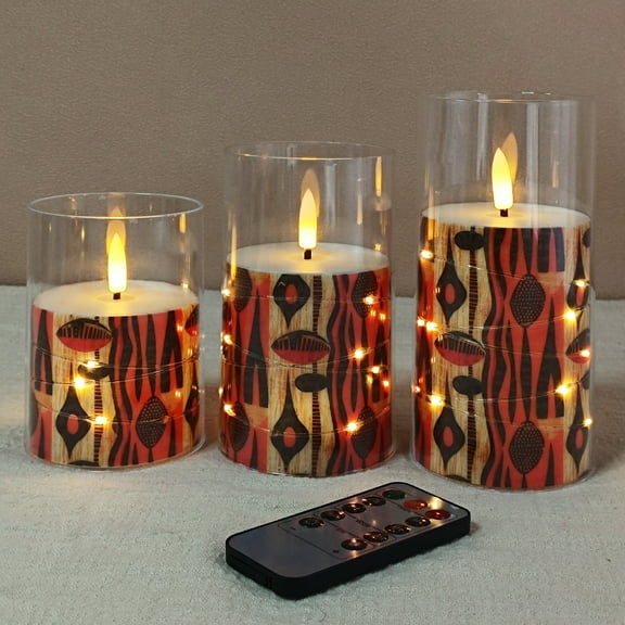 XINAOBAOLUO Flameless Candles African Handmade Battery Operated Pillar LED Electric Candles Wick Flickering for Home Wedding Birthday Decoration (Set of 3)
