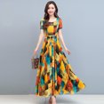 thumbnail image 4 of Royalbelle Femmes Robe Col Rond Manches Courtes Robe Imprimée Taille-Minceur une-Ligne Jupe Violet M, 4 of 8