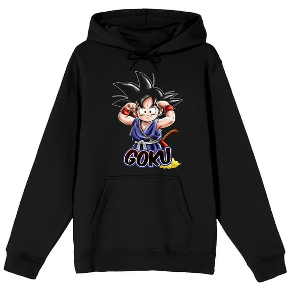 Dragon Ball Goku Strong Arms Adult Black Long Sleeve Hooded Sweatshirt-Medium