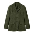 thumbnail image 6 of Women Suede Like Blazer Jacket Lapel Notched Collar Single Breasted Long Sleeve Casual Office Coat with Side Patch Pockets Loose Relaxed Fit Outerwear Army Green,L, 6 of 7