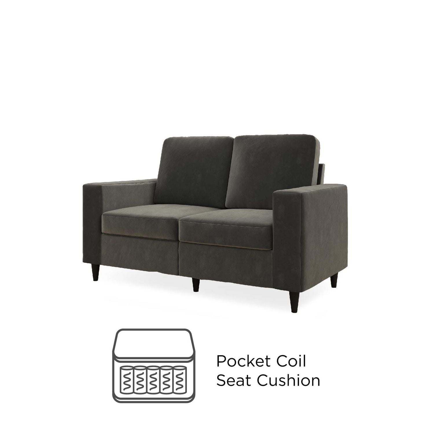 Hometrends Cody Gray Velvet Love Seat Sofa, 2 Seater