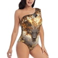 thumbnail image 3 of Rateoe Golden Horned White Dragon Pattern Women One Piece Swimsuits Tummy Control One Shoulder Bathing Suits Ruffle Swimwear-Small, 3 of 6