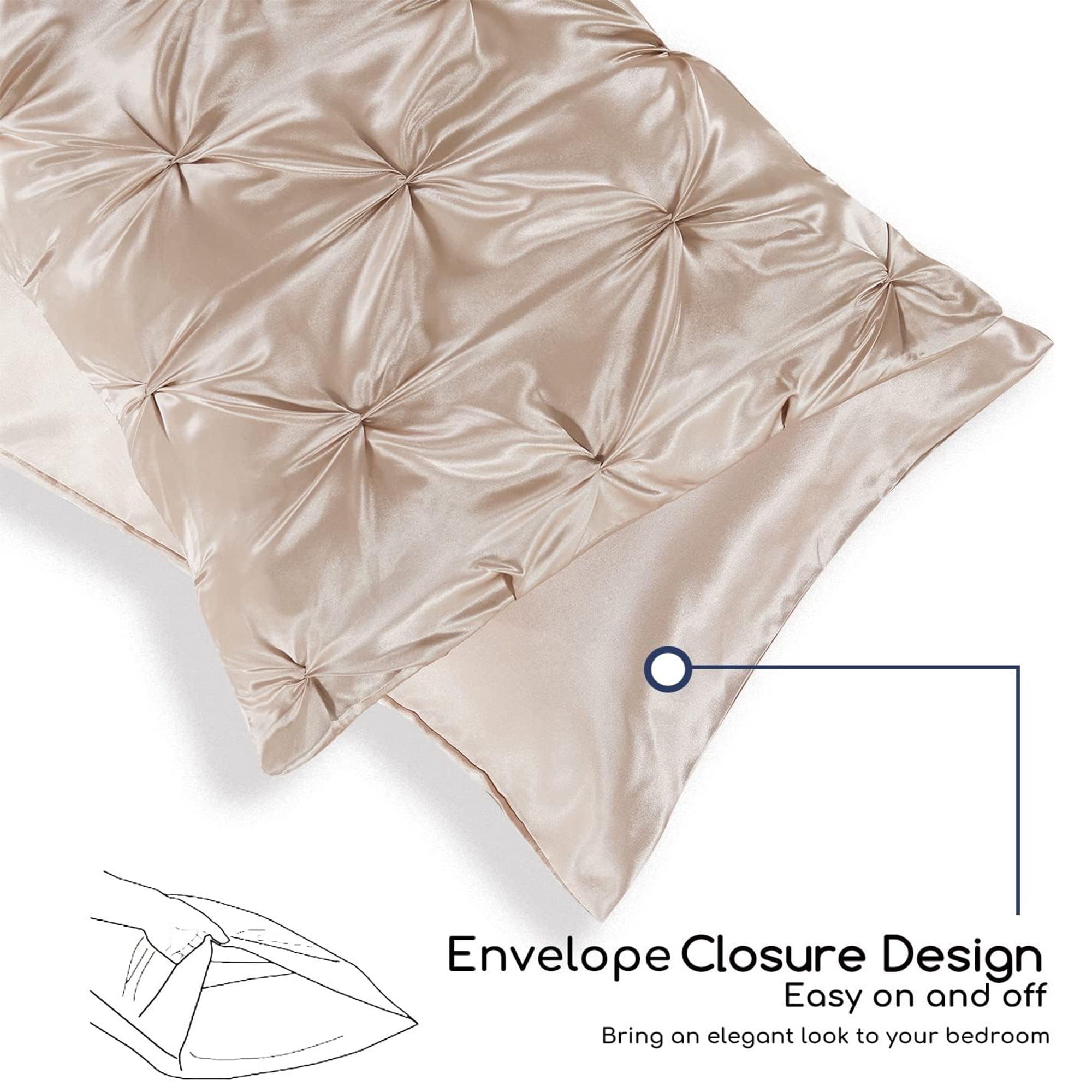 MR&HM Satin Comforter Set 7 Pieces Full Size - Luxurious Pinch Pleat Bed in a Bag with Satin Comforter, Satin Sheets, Satin Pillowcases & Shams, Silky Soft Bedding Set for All Seasons (Champagne)