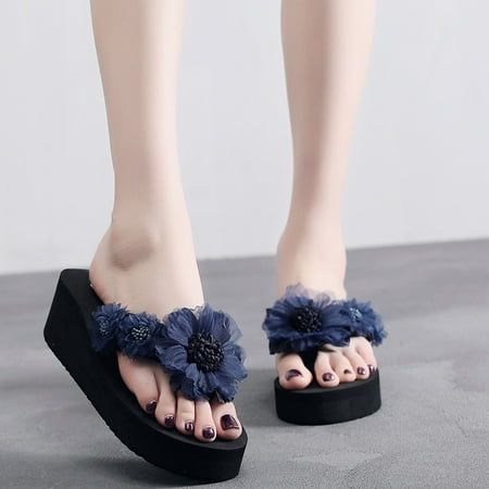 

Women S Slippers Fashion Flip- Flop Women Slip-On Open Toe Flower Wedges Color Slipper Shoes Shoes For Women Eva Navy 36