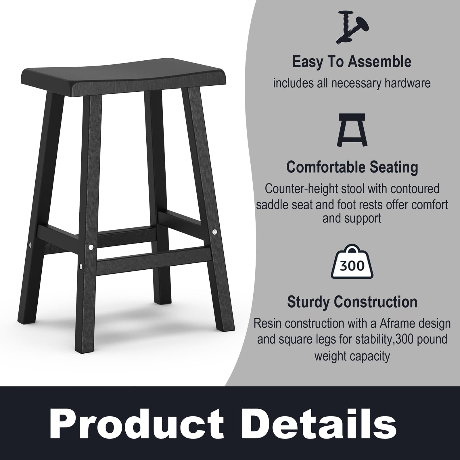 Bar Stools Sturdy Modern Minimalist Resin Bar Stool,Stylish and Durable for Kitchen, Bar and Home Set of 2（24"Inches）