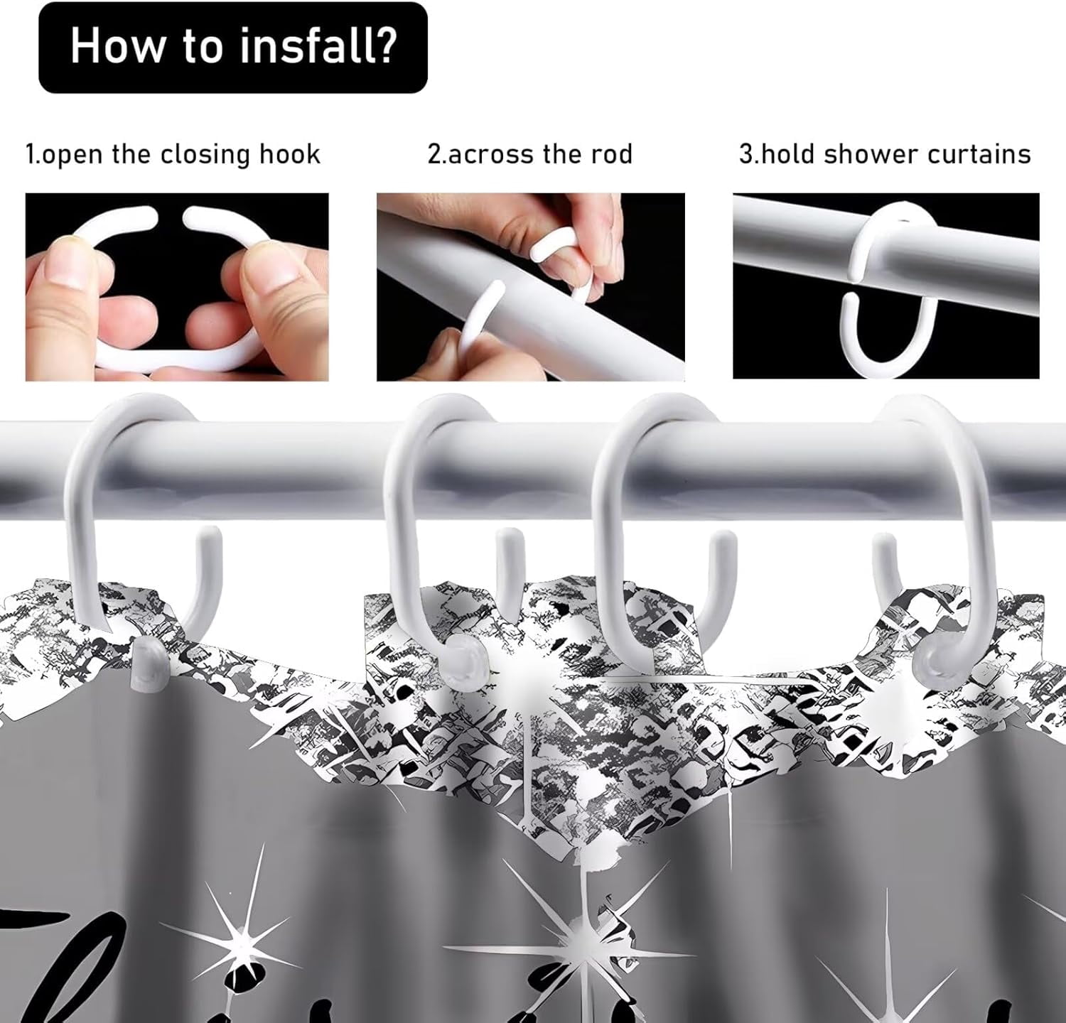 Family Shower Curtain Set Black Home Bathroom Set with Shower Curtain and Rugs and Accessories Bathroom Decor Curtain with 12 Hooks