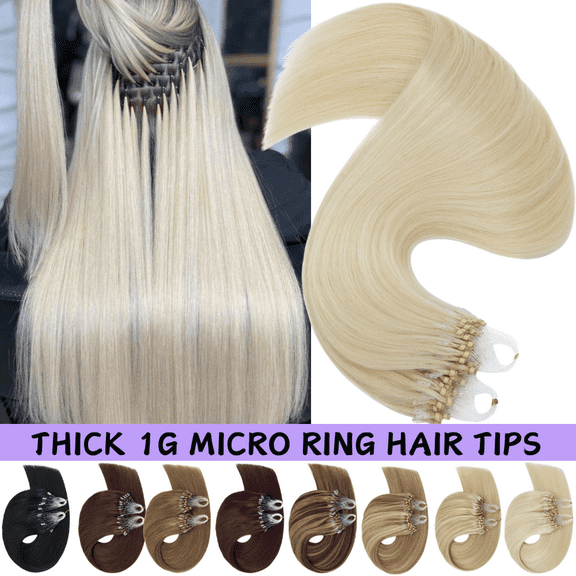 Benehair 100% Remy Real Human Hair Extensions Micro Ring Easy Loop In Hair Tips Nano Beans Russian Remy Hair Thick Strands 50g 16"-24" Striaght Blonde