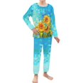 thumbnail image 2 of DISNIMO Blue Retro Sunflower Pjs for Kids Girls Pajamas 7-8 Pjs for Kids Boys 2 Piece Pajama Set Kids Long Sleeve Pajamas Girls Crewneck Lounge Set Kids Sleepwear with Pockets, 2 of 7