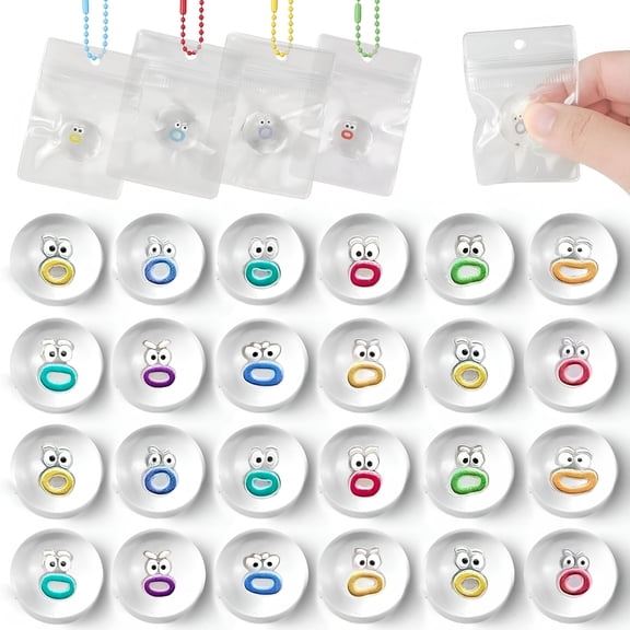 BESTSKY 2026 New 24 Packs Mini Stress Toys Expression Squeeze Fidget Toys with 24 Keychains, Sticky Cute Mini Fidgets for Office, School, Travel, Home, Party