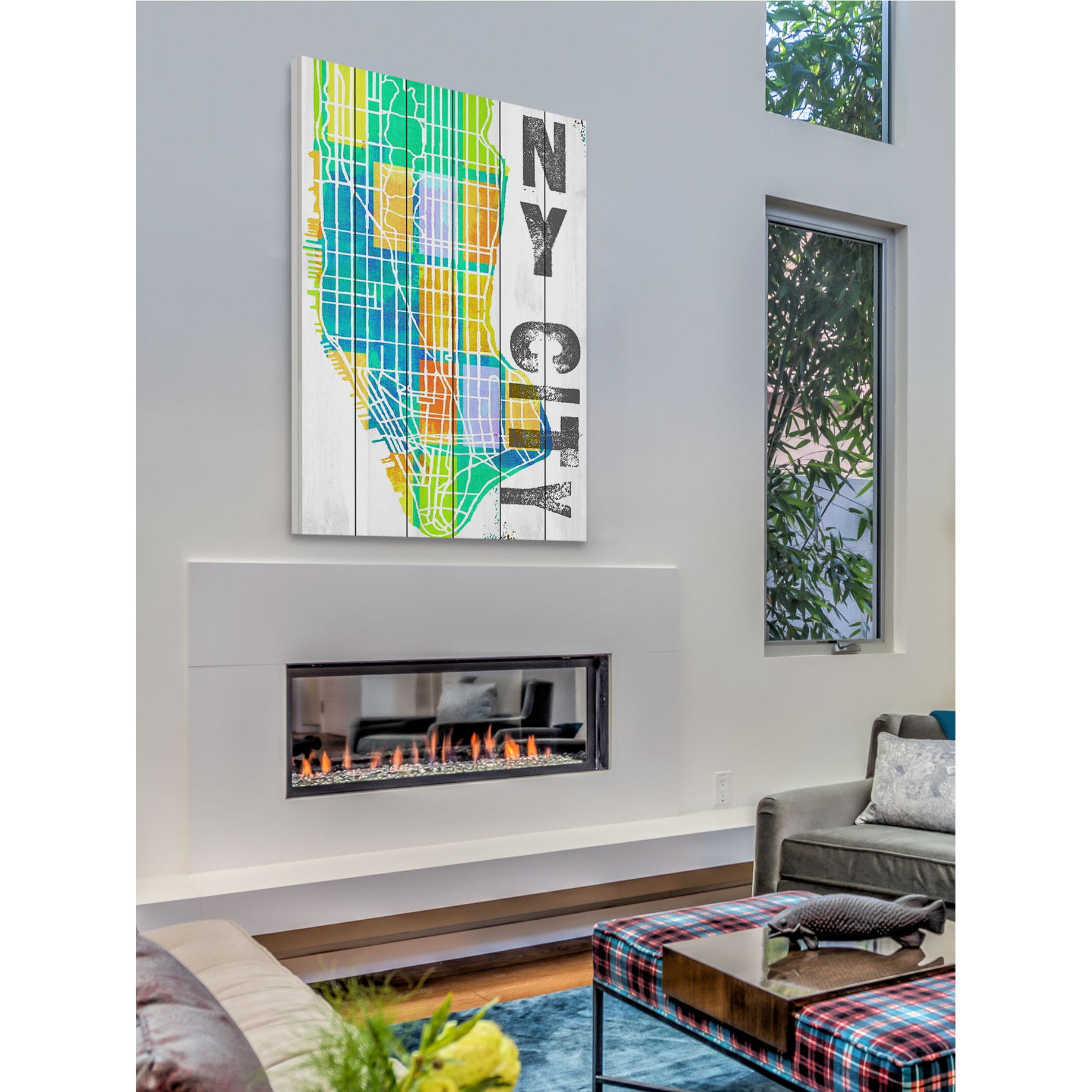 "NY City" Painting Print on White Wood