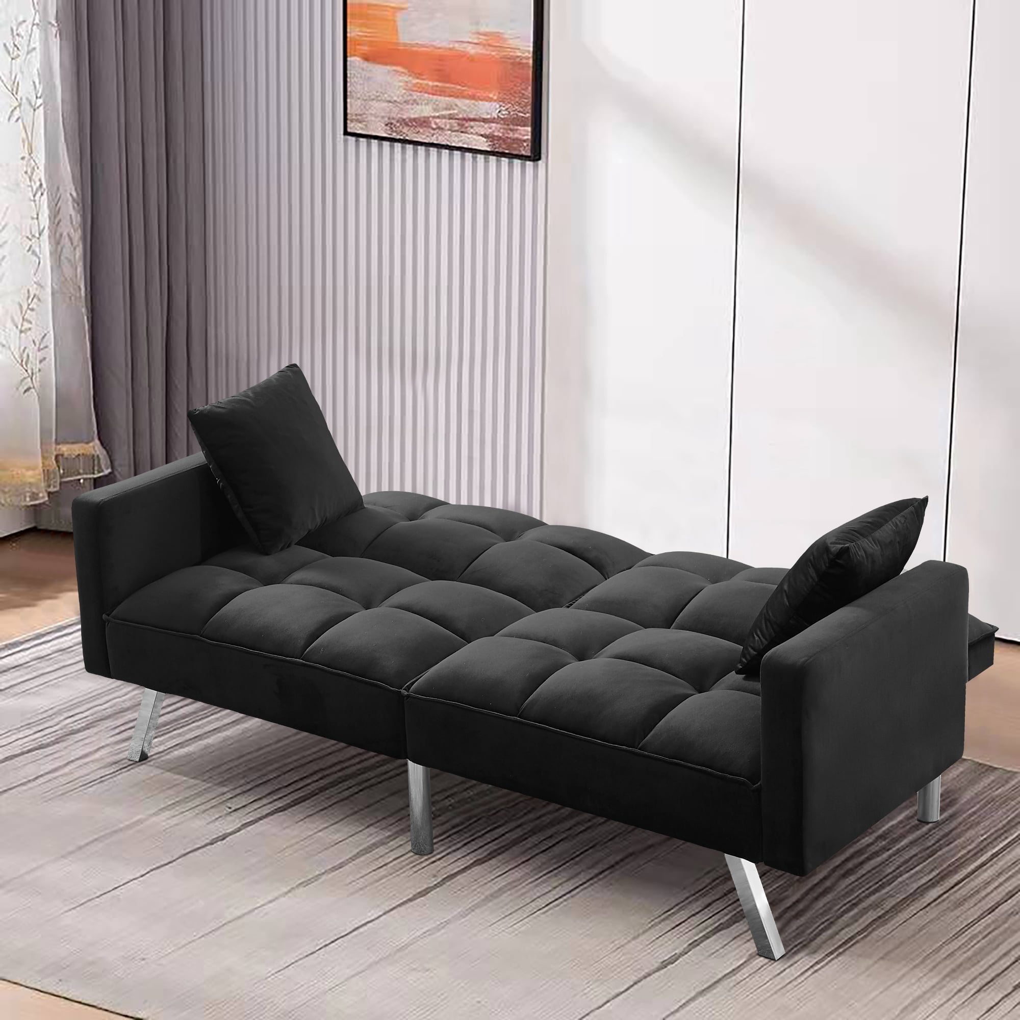 Velvet Convertible Sofa Bed with Armrest and Pillows Bahrain Ubuy