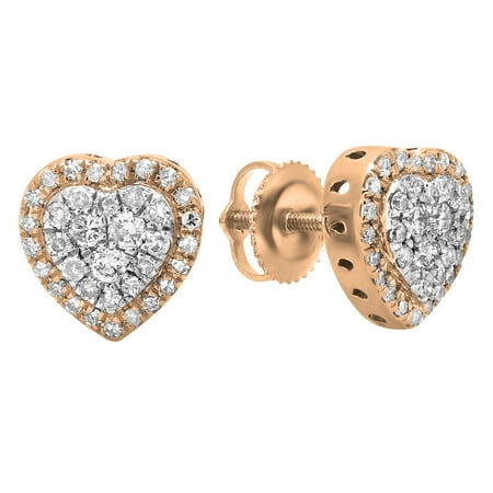 - 0.50 Carat (Ctw) 14K Rose Gold Round White Diamond Ladies Heart Shaped Stud Earrings 1/2 CT