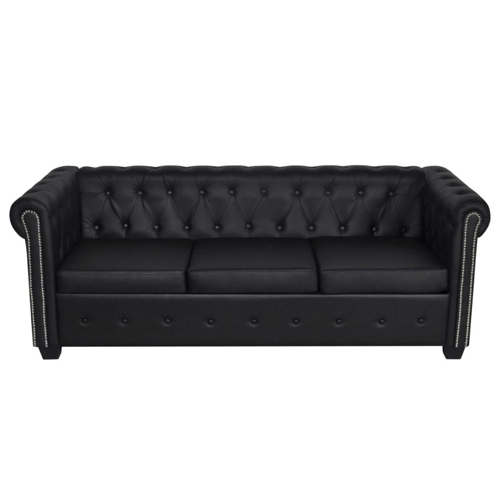 Kepooman Modern Artificial Leather Upholstered 3 Seater Sofa for Living Room, Black Kepooman Modern Artificial Leather Upholstered 3 Seater Sofa for Living Room, Black