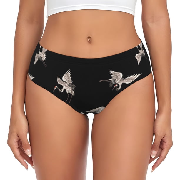 Balery Japanese White Crane Ropa Interior de Algodón para Mujer con Dibujo – Braguitas Cómodas y Elásticas, Estilo Clásico-X-Large