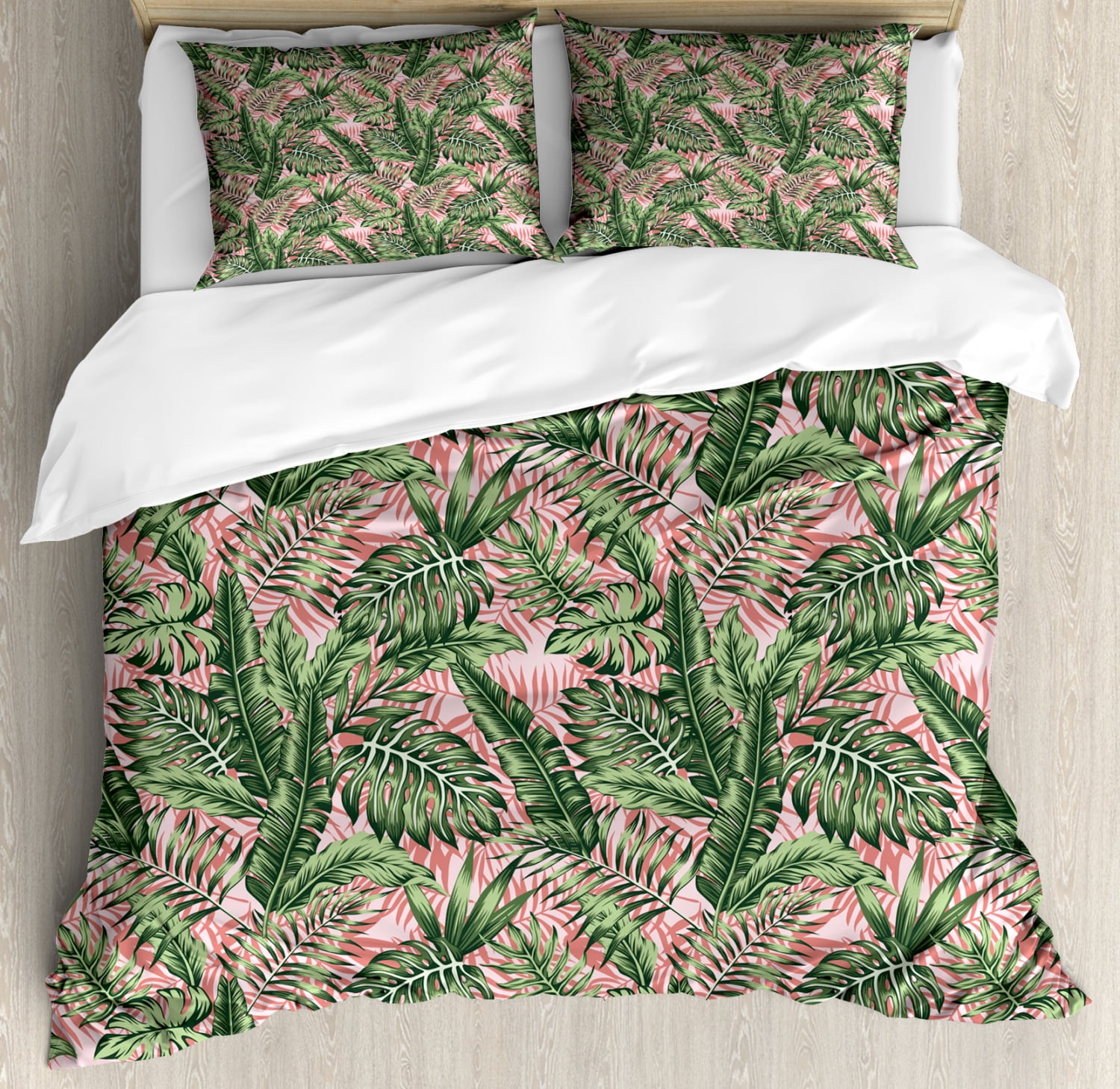 Jungle Cats Leopard Print Duvet Cover Tropical Leaf Quilt Bedding Bed Set Double 