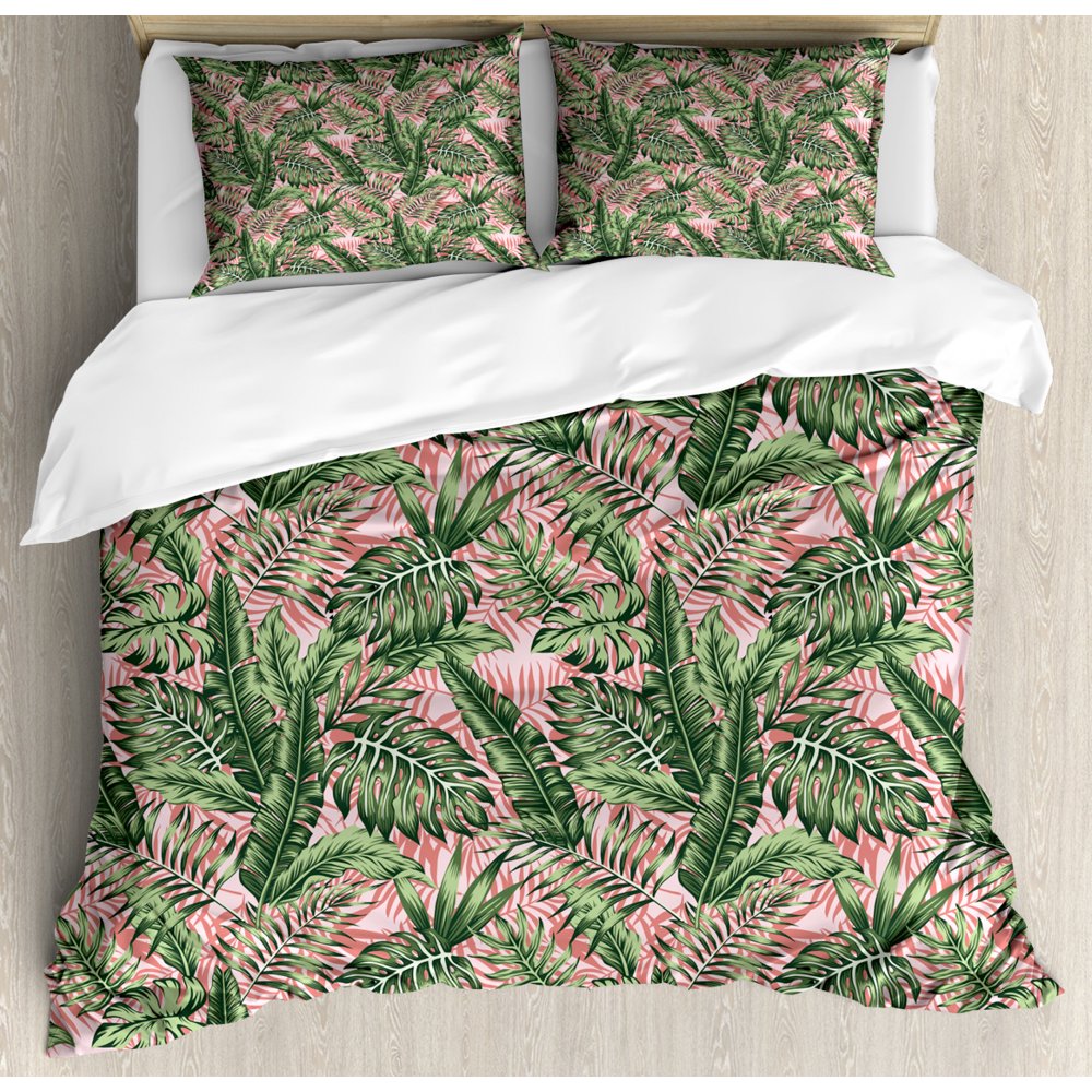Tropical Duvet Cover Set, Exotic Hawaii Jungle Themed Interpretation of