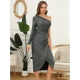 thumbnail image 5 of I2CRAZY Long Sleeve Empire Waist Glitter One Shoulder Tight Party Elegant Dress-M,Dark Grey, 5 of 7