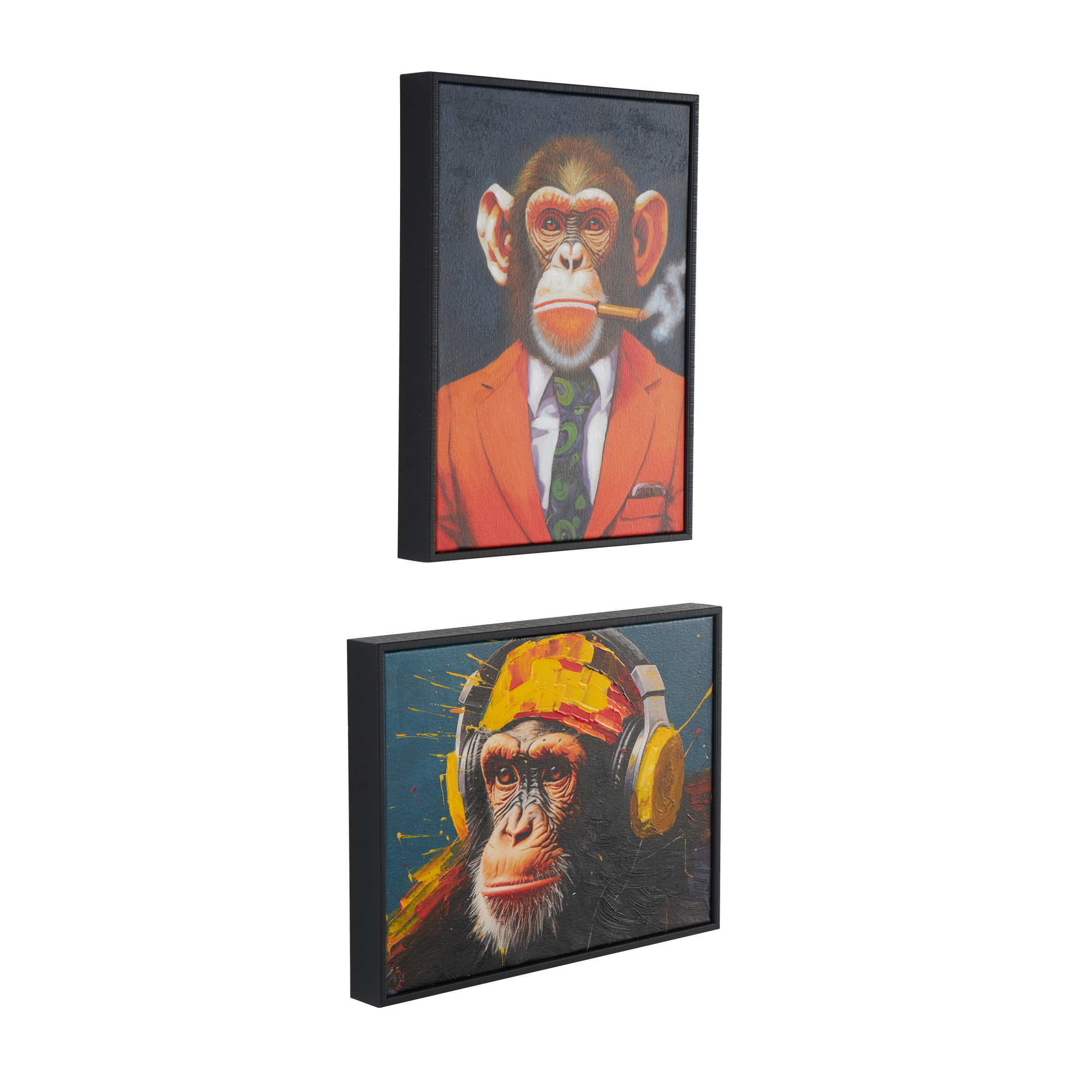 13" x 17" Business Monkey Framed Wall Art with Cigar and Headphones, by DecMode (2 Count)
