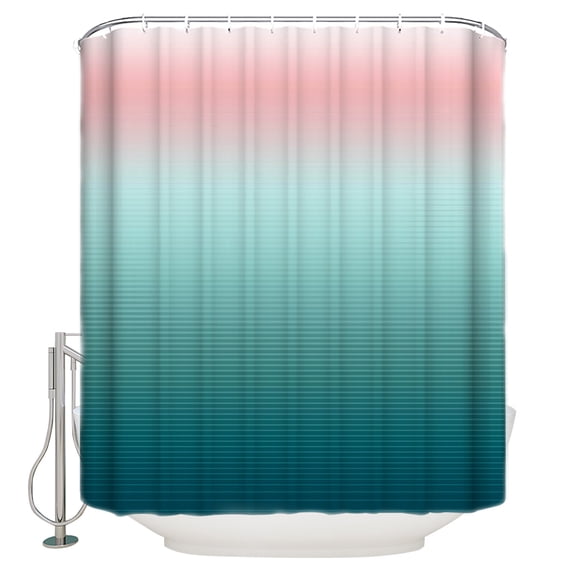 Pink Turquoise Shower Curtain, 60" x 72", Stripe Gradient Waterproof Bathroom Curtain Washable Shower Curtain Set with 12 Hooks