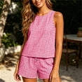 thumbnail image 6 of Htigea Womens Plaid 2 Piece Sets Casual Sleeveless Tank Top Shorts Matching Outfits Summer Loungewear Red S, 6 of 6