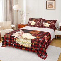 Homewish Boys Girls Kawaii Angel Snowflake 4 Pieces Queen Sheet Sets,Geometric Plaid Ultra Soft Flat Sheet,Merry Christmas Queen Fitted Sheet,Luxury Bedroom Decor