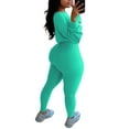 thumbnail image 3 of LUXUR Ladies Elastic Waist Sweatsuits Cropped Running Two Piece Outfit Cyan S, 3 of 3