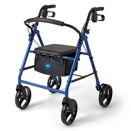 Medline Steel Rollator Walker for Adult  Blue  350 lb. Weight Capacity  8” Wheels  Foldable  Adjustable Handles