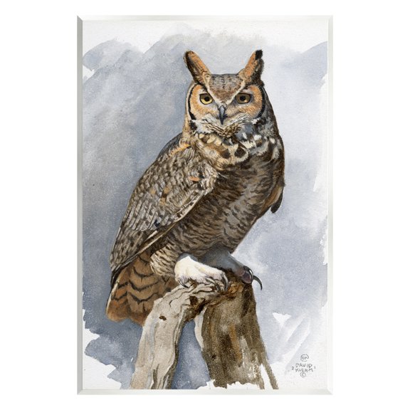 Stupell Industries Horned Owl Perched Animals & Insects Painting Unframed Art Print Wall Art, 10 x 15