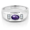 thumbnail image 2 of Gem Stone King Men's 925 Sterling Silver Purple Amethyst and White Created Sapphire Ring (1.16 Cttw, Gemstone February Birthstone, Oval Checkerboard 8X6MM,, Size 11), 2 of 3