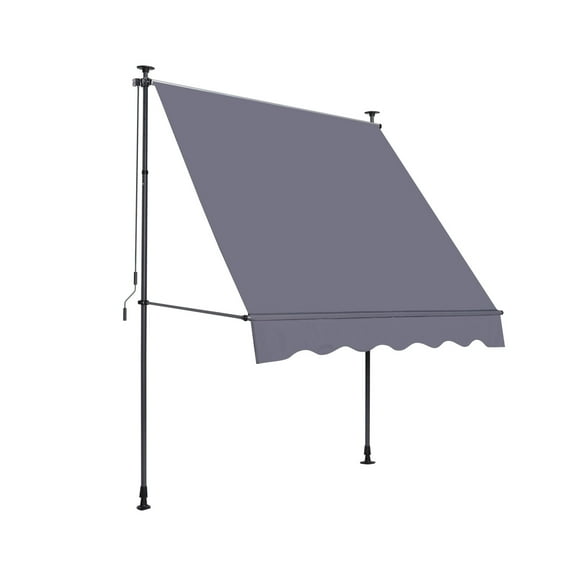 118'' Adjustable Retractable Awnings with UV Protection, 100 percent Polyester Made Outdoor Canopy with  Non-Screw for Backyard, Garden, Grey