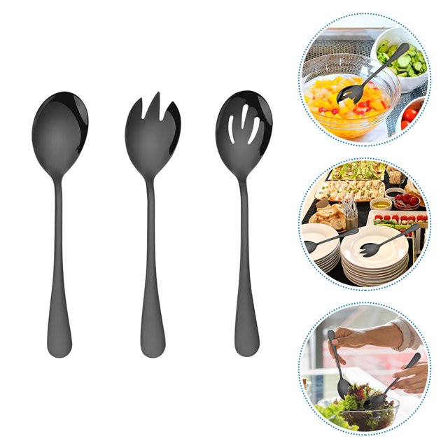 unbranded 1Jgo Cubiertos De Servicio Para Ensalada Acero Inoxidable Negro Con Superficie Lisa Y