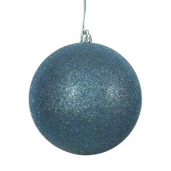 4.75 in. Sea Blue Glitter Ball Christmas Ornament with Drilled 4 per Bag