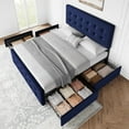 thumbnail image 4 of Queen Size Bed Frame with 4 Storage Drawers and Headboard, Velvet Upholstered Platform Bed Frame with Wooden Slats Support, Button Tufted Design, No Box Spring Needed, Blue, 4 of 9