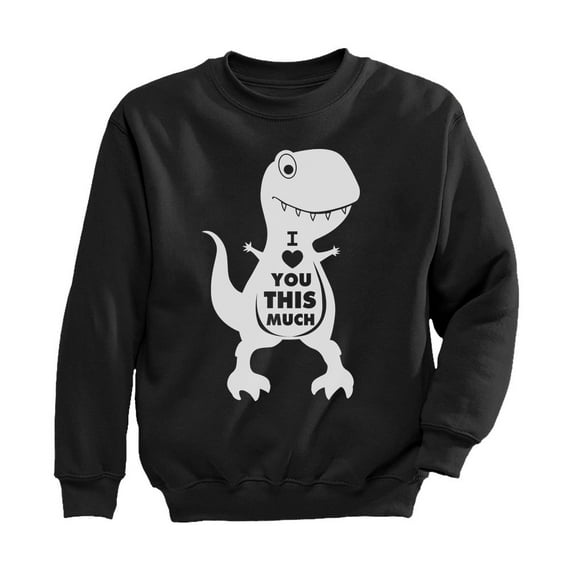 Tstars Boys Unisex Valentine's Day Shirts for Kids Love Valentine's Day Kids favourite shirts I Love You This Much T Rex Gift Idea for Boy Toddler Kids Birthday Gift Sweatshirt