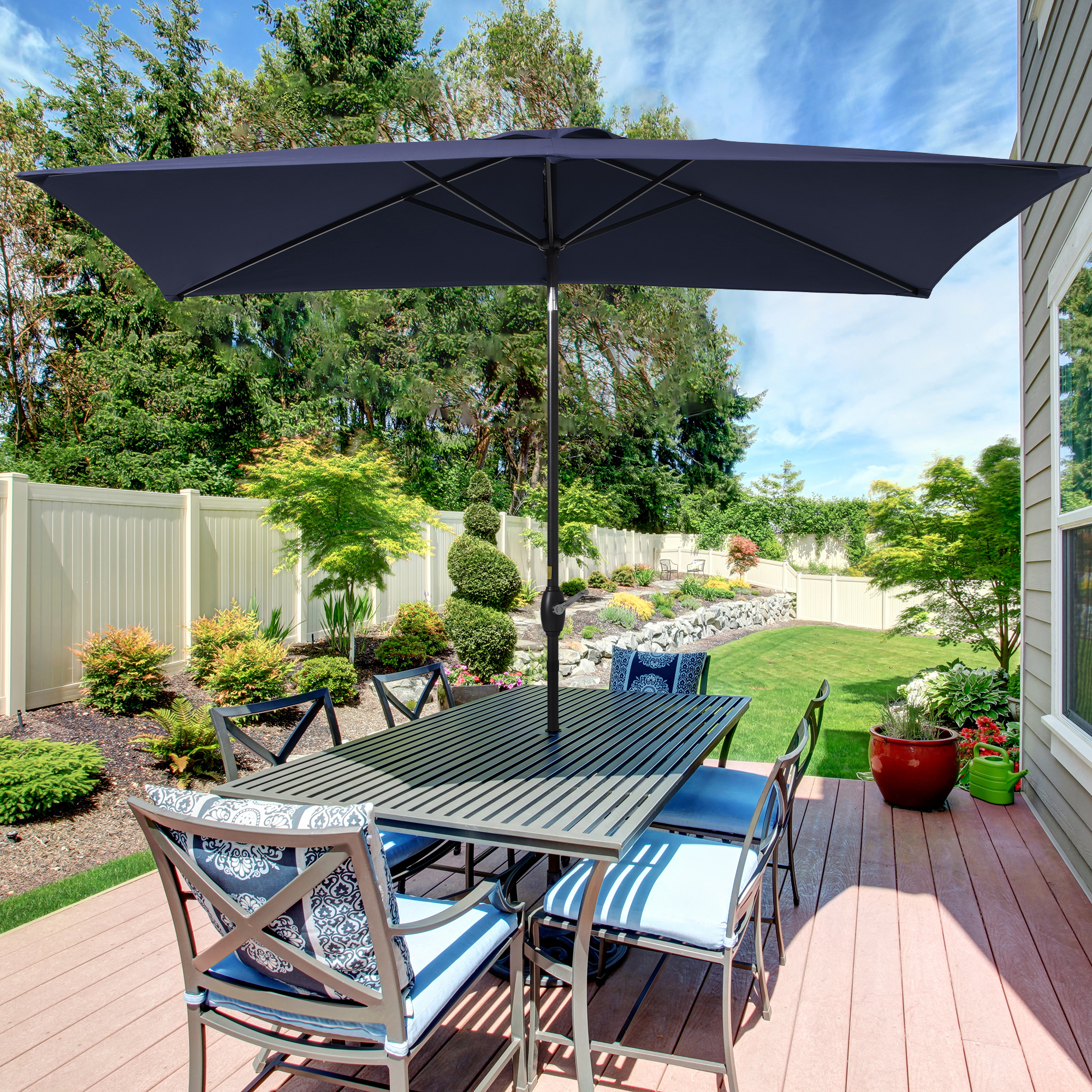 CHYVARY 10 x 6.5ft Patio Rectangular Umbrella Patio Market Outside Table Umbrella for Deck, Poolside and Patio, Navy Blue