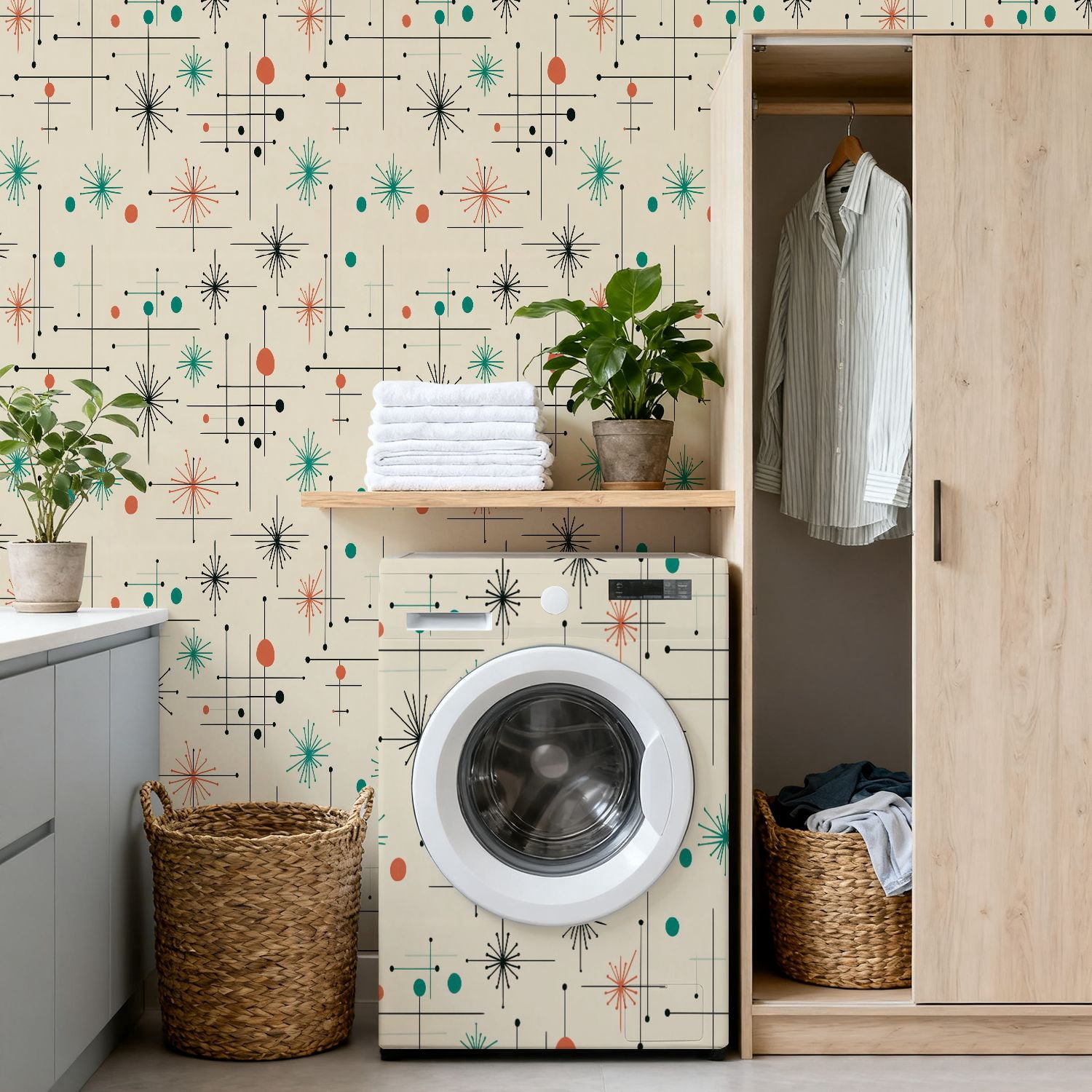 Peel and Stick Wallpaper 17.7in x 9.8ft Mid Century Modern Vintage Retro Mod Fifties Contact Paper Vinyl Waterproof Self Adhesive Wall Paper for Bedroom Shelf Cabinet Renter Friendly
