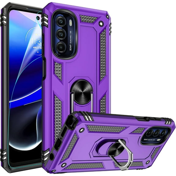 Moto G Stylus 5G 2022 Case, Moto G Stylus 5G Case 2022 with HD Screen Protector, [Military-Grade] Magnetic Ring Holder Kickstand Shockproof Protective Case for Moto G Stylus 5G 2022, Purple