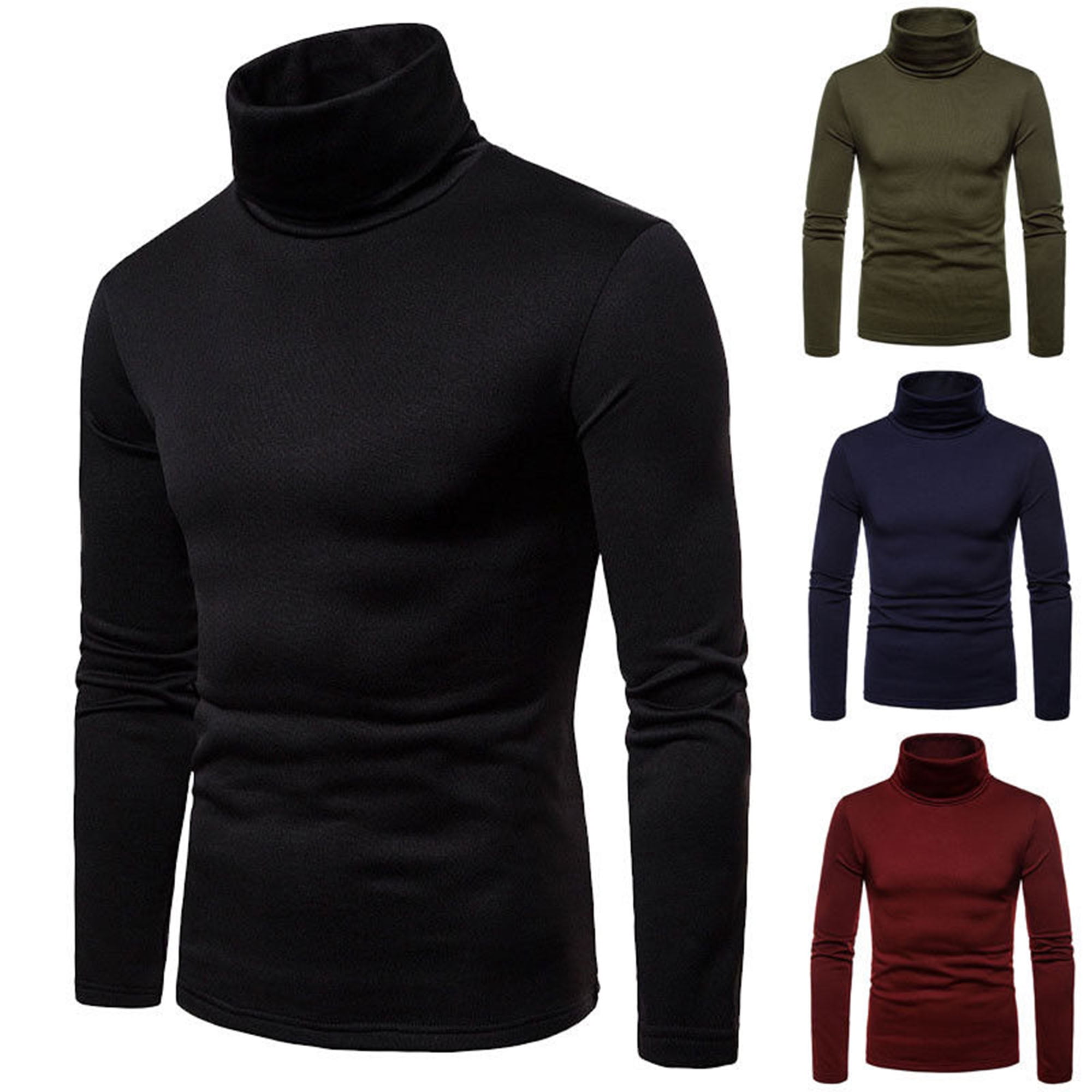 JYYYBF Mens Solid Thermal Cotton Turtle Neck Turtleneck Sweaters Stretch  T-Shirt Tops High Collar Skivvy Turtle Neck Slim Fit Top Navy M