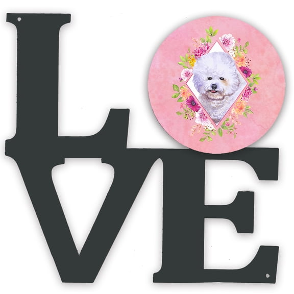 Carolines Treasures CK4120WALV Bichon Fris? Design2 Pink Flowers Metal Wall Artwork LOVE 12X12 multicolor