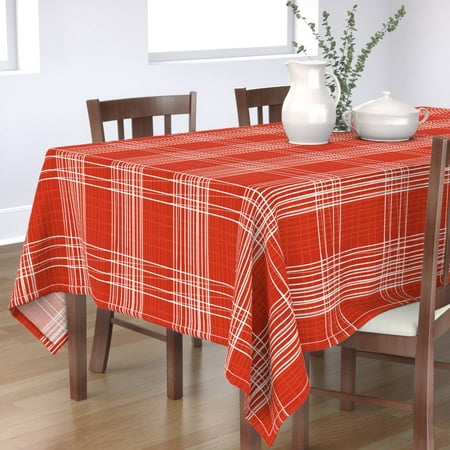 

Cotton Sateen Tablecloth 70 x 120 - Coordinate Plaid Midcentury Modern Lines Red Kids Car Dogs Print Custom Table Linens by Spoonflower