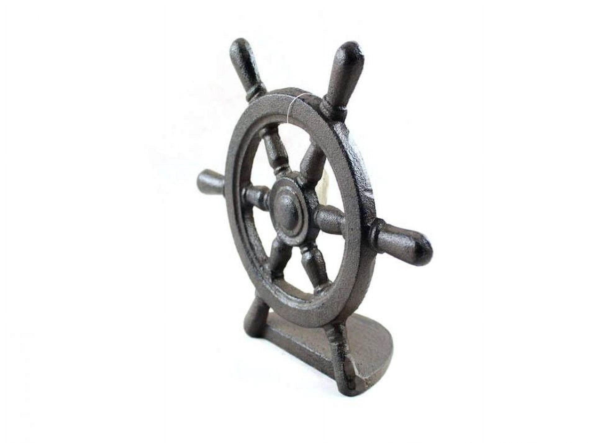 Cast Iron Ship Wheel Door Stopper 9" - Decorative Door Stop - Nautical Home Dec