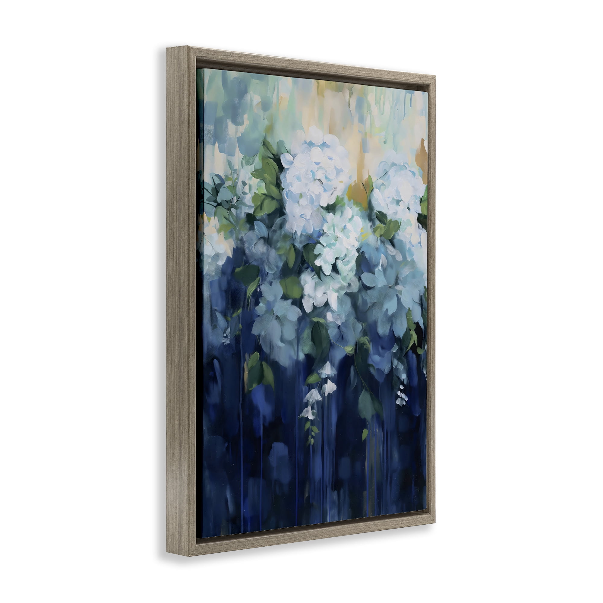Stupell Industries Lush Blue Hydrangea Abstract Brown Framed Floater Canvas Wall Art, design by Gina Kelly