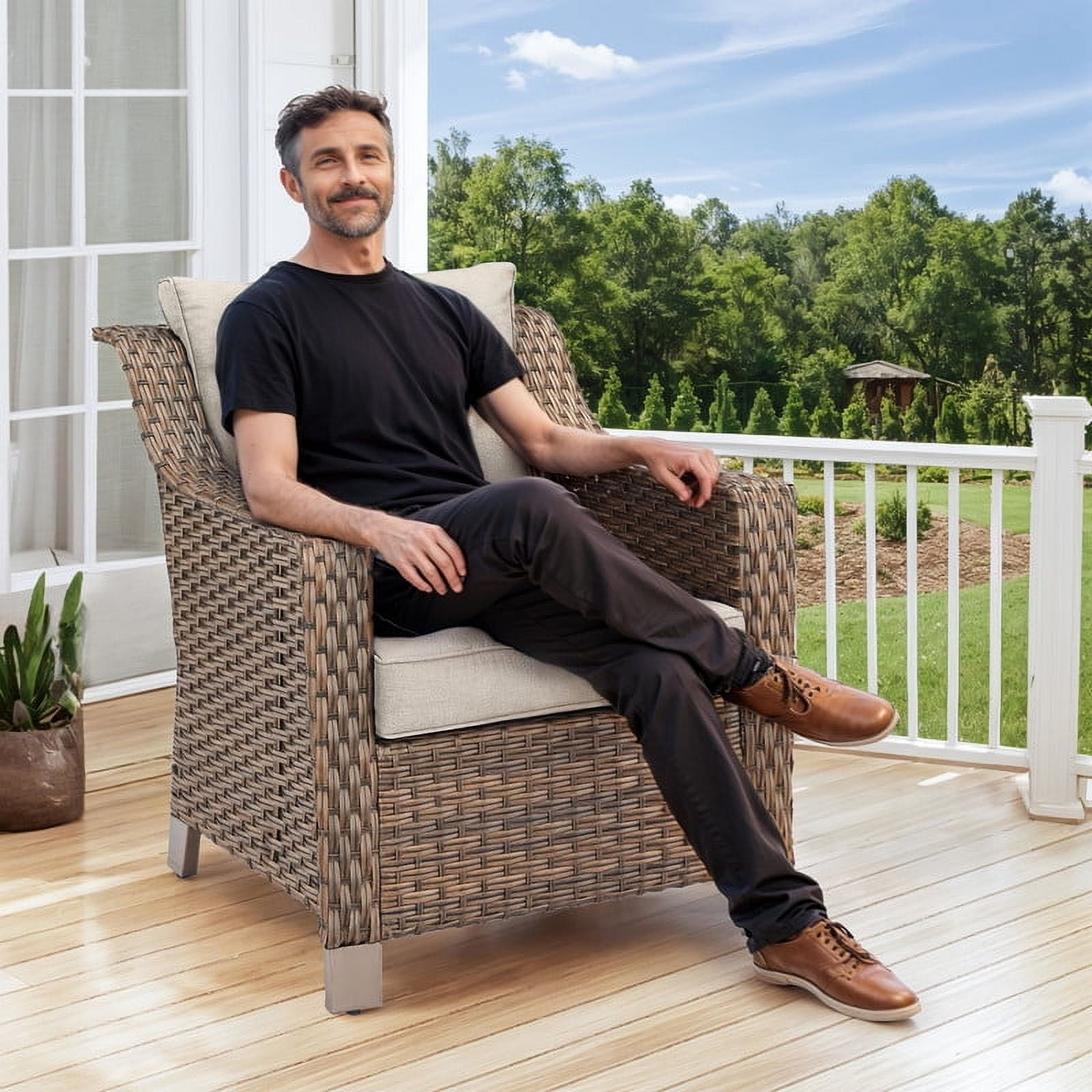 PARKWELL 9 Pieces Outdoor Patio Furniture Set 9-Seat High Back Wicker Conversation Set with Swivel Glider Chairs,Brown Wicker Beige Cushion