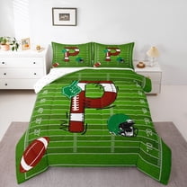Homewish Cartoon Monogrammed P Bedding Comforter Set, Green Brown Football Rugby Twin Comforter Sets, Teens Kids Boys Girls Reversible Bedding Set, Microfiber Bedroom Decor, 2pcs